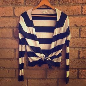 Navy/White Tie-Front Cardigan Size M